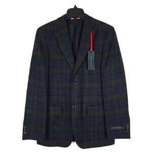 Tommy Hilfiger Men's Modern-Fit Wool Sport Coat Blue/Green Plaid 36R NWT